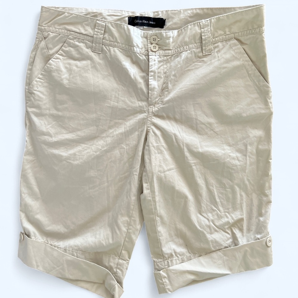 Calvin Klein Jeans Tan Cotton Bermuda Shorts Tailored Flat Front Size 10